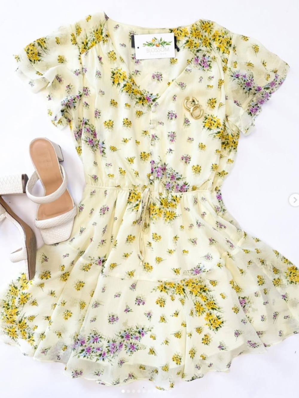 STEVE MADDEN - DITSY YELLOW FLORAL DRESS - SIZE L